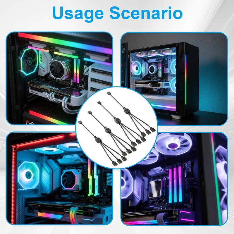 TNJPSEK 4 Pack 3Pin ARGB Spliter Cables with 16 Male Pins, 1-to-3 Female to Female Addressable RGB Spliter Extension Cable, 3-Pin RGB Splitter for 5V Computer Chassis PC Fans CPU Coolers Heat Sink - Image 2